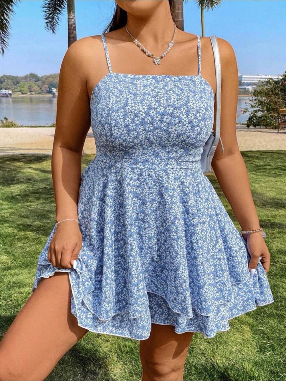 SHEIN Light Blue Daisy Print Cami Romper
